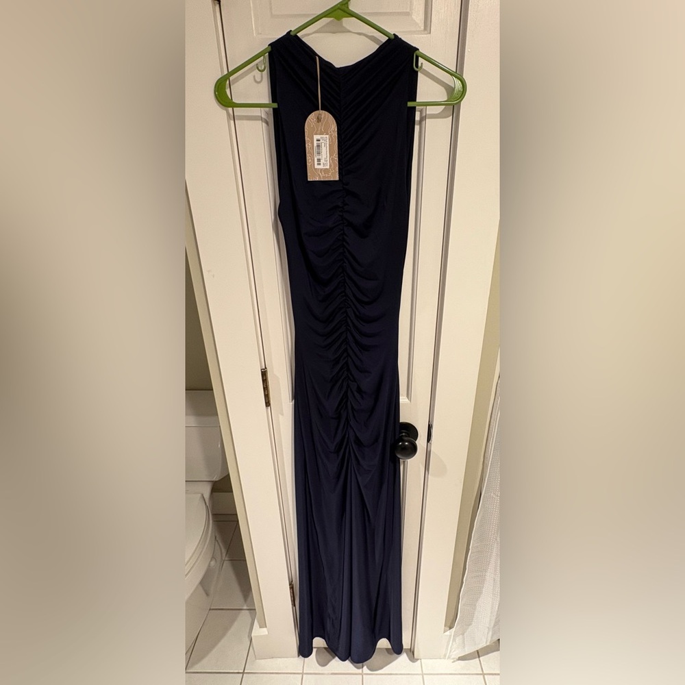 Meshki Navy Ruched Maxi Dress